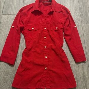 Red Button-Front Shirt Dress
